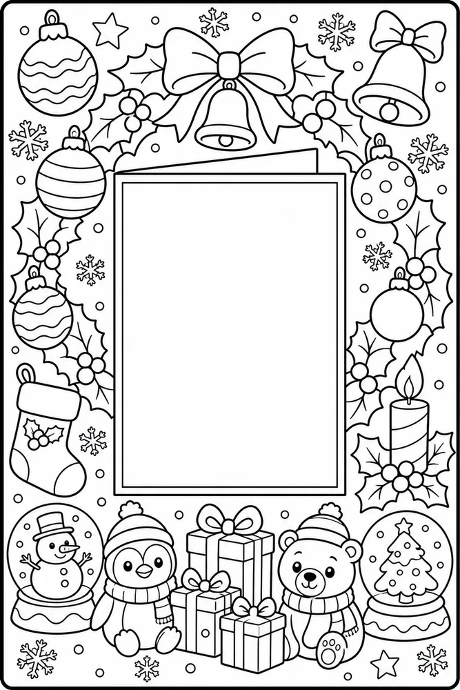 Christmas Card Blank Foldable Card Front Layout printable coloring page