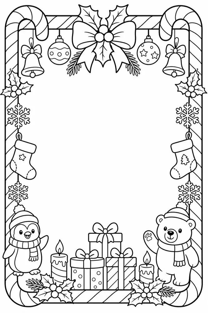 Christmas Card Candy Cane Striped Card Border printable coloring page