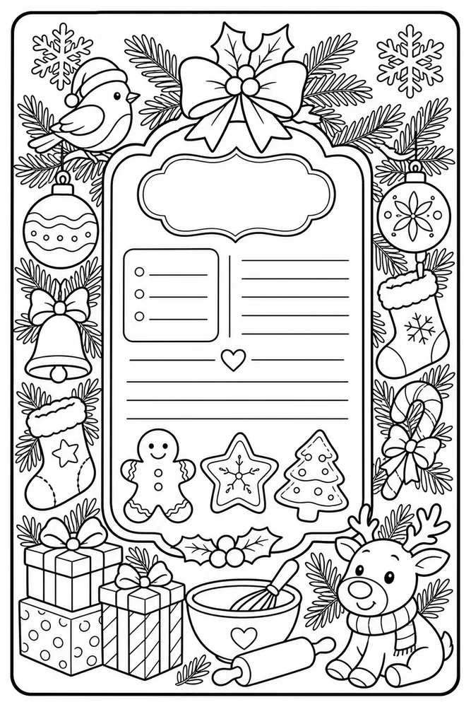 Christmas Card Christmas Cookies Recipe Card Look printable coloring page
