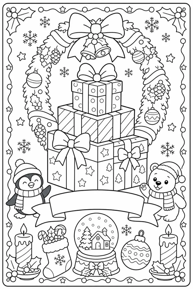 Christmas Card Gift Stack Card Design printable coloring page