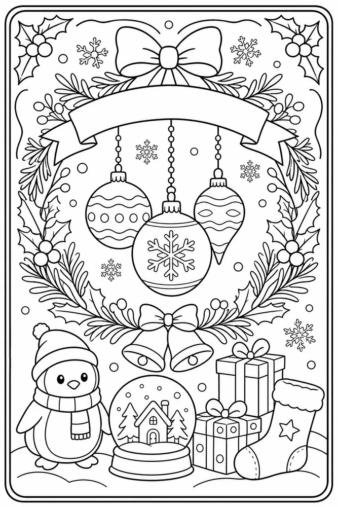 Christmas Card Hanging Ornaments Card Design printable coloring page