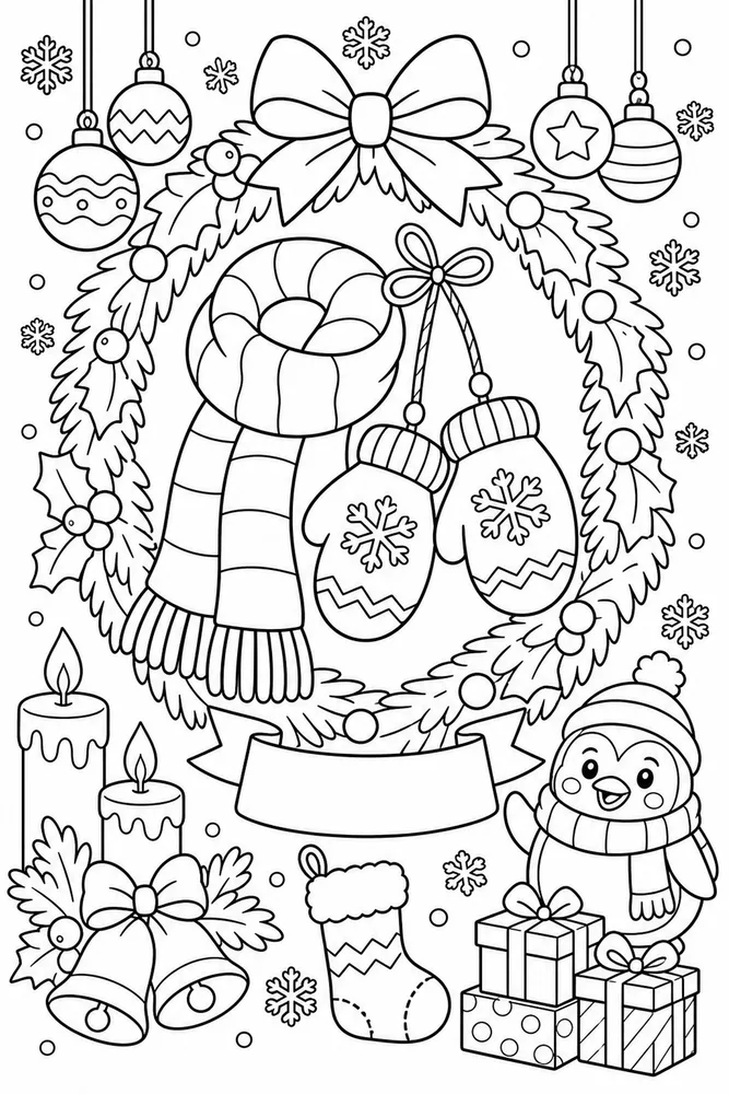 Christmas Card Mittens and Scarf Card Front printable coloring page