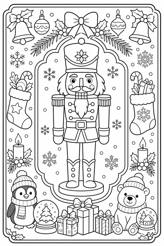 Christmas Card Nutcracker Style Card Front printable coloring page