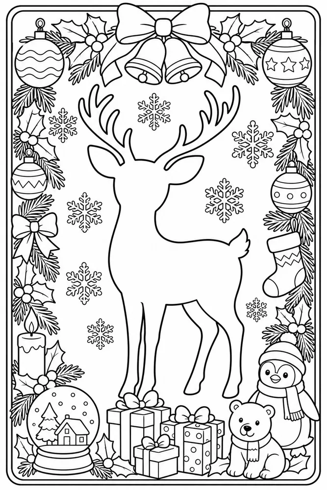 Christmas Card Reindeer Silhouette Card Front printable coloring page