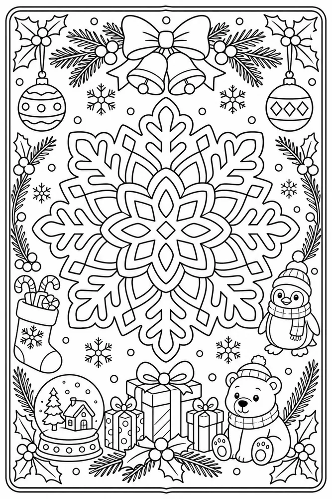 Christmas Card Snowflake Mandala Card printable coloring page