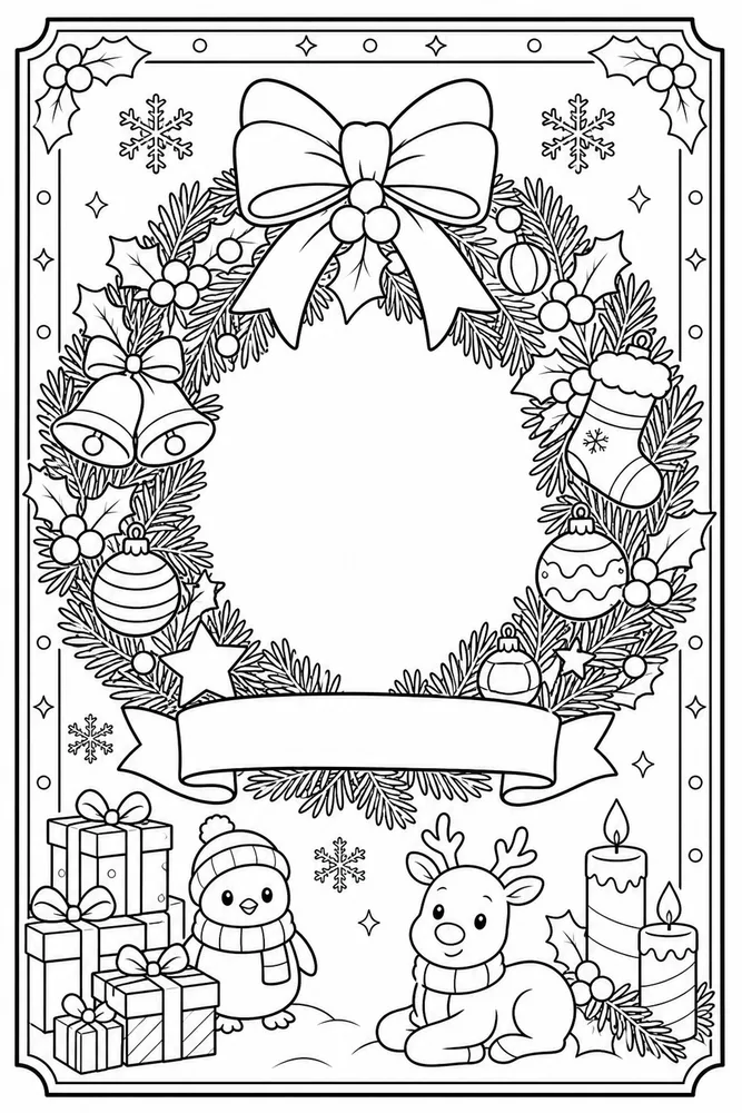 Christmas Card Wreath Frame Christmas Card Front printable coloring page