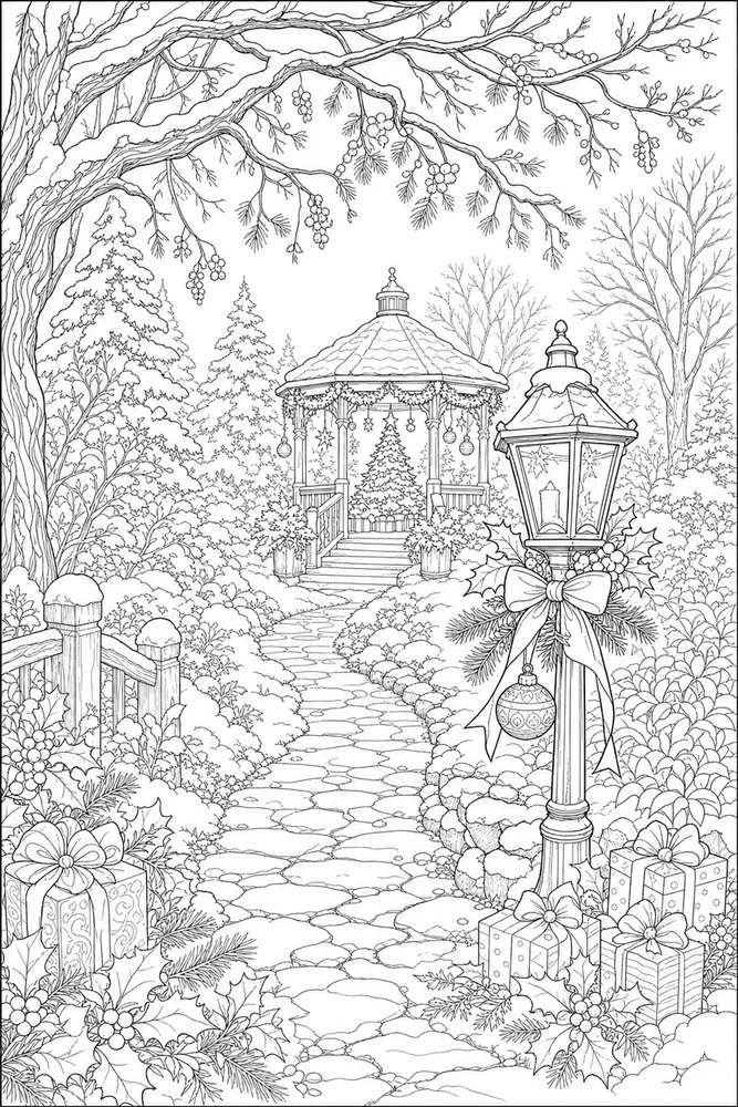 Christmas Coloring Pages for Adults Christmas coloring pages for adults outdoor path coloring page