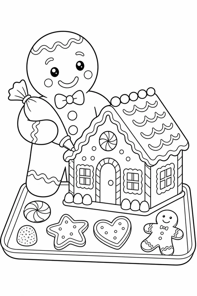 Christmas Gingerbread Christmas gingerbread activity scene coloring page