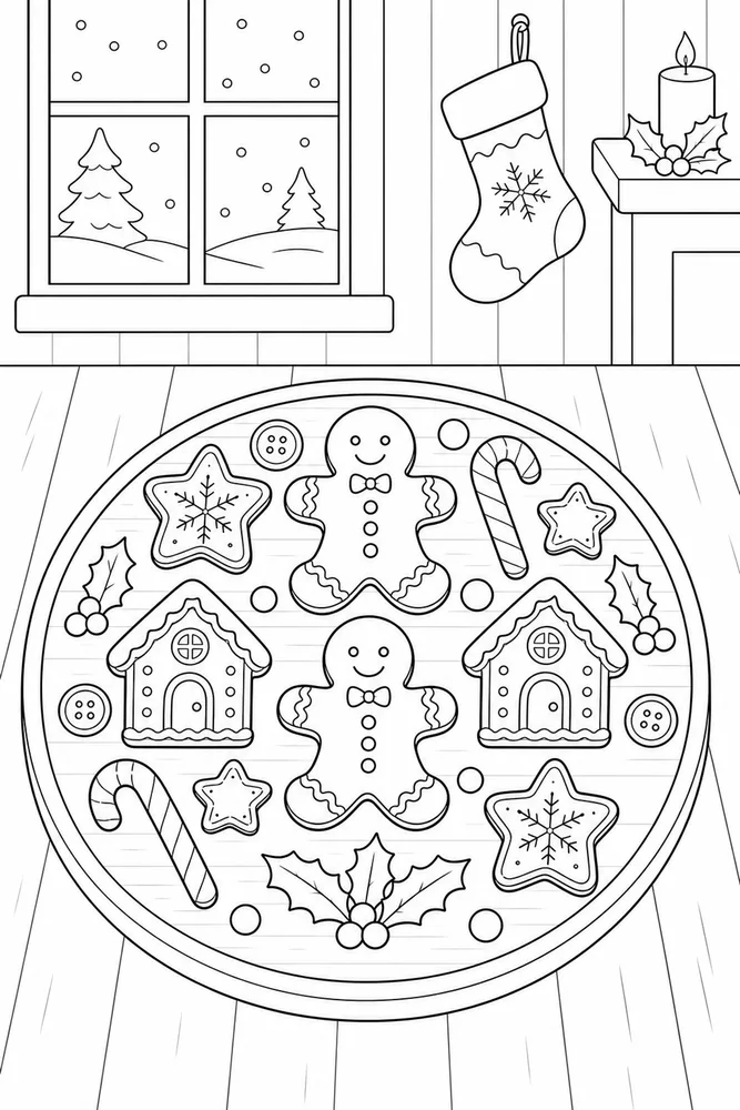 Christmas Gingerbread Christmas gingerbread cozy indoor moment coloring page