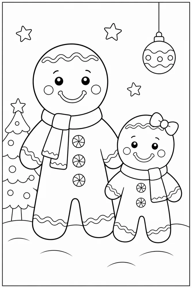 Christmas Gingerbread Christmas gingerbread family scene coloring page