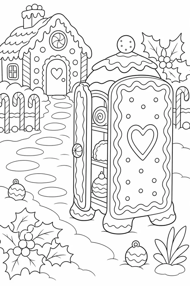 Christmas Gingerbread Christmas gingerbread garden setting coloring page