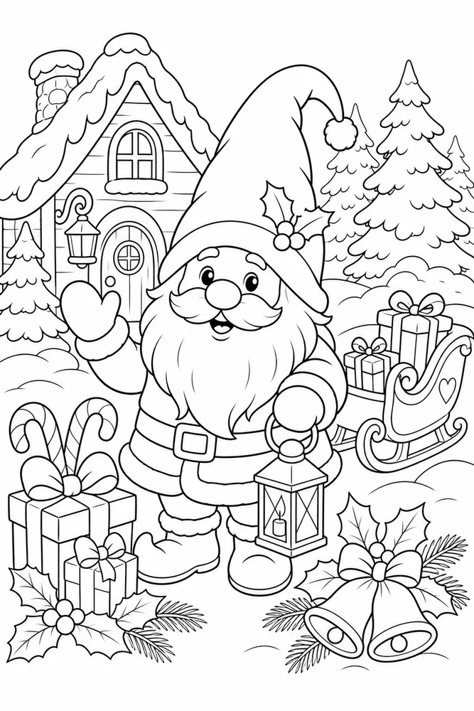 Christmas Gnome Gnome by Snowy Village Cottage printable coloring page