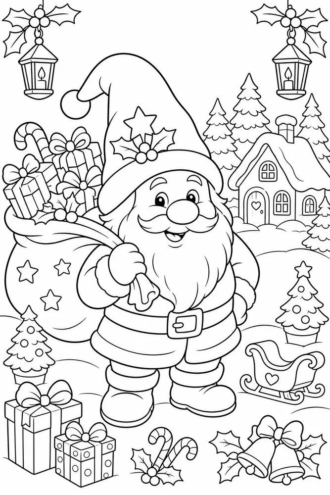Christmas Gnome Gnome Carrying Oversized Gift Sack printable coloring page