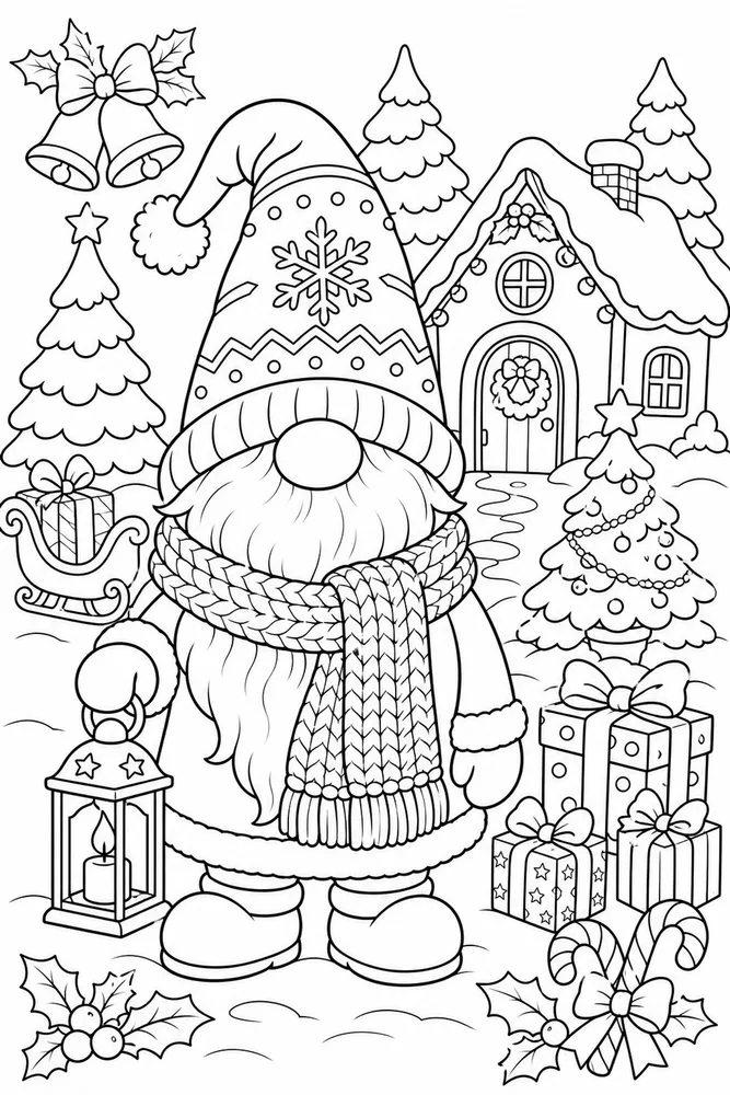 Christmas Gnome Gnome with Knitted Scarf Pattern printable coloring page