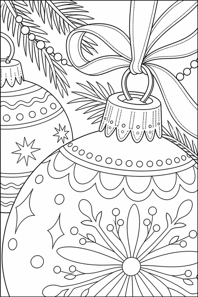 Christmas Ornaments Christmas ornaments close up detail coloring page