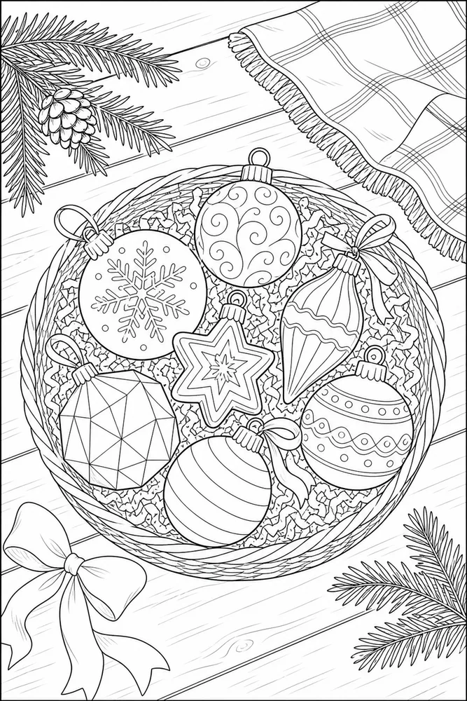 Christmas Ornaments Christmas ornaments cozy indoor moment coloring page
