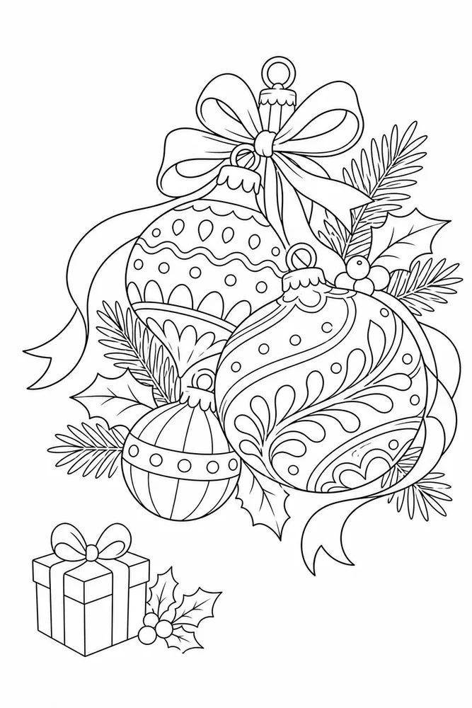 Christmas Ornaments Coloring Pages preview: Christmas Ornaments Christmas ornaments front portrait coloring page