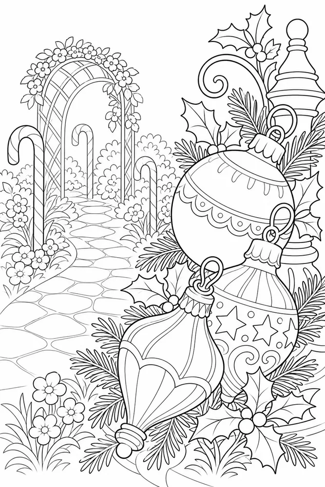 Christmas Ornaments Christmas ornaments garden setting coloring page