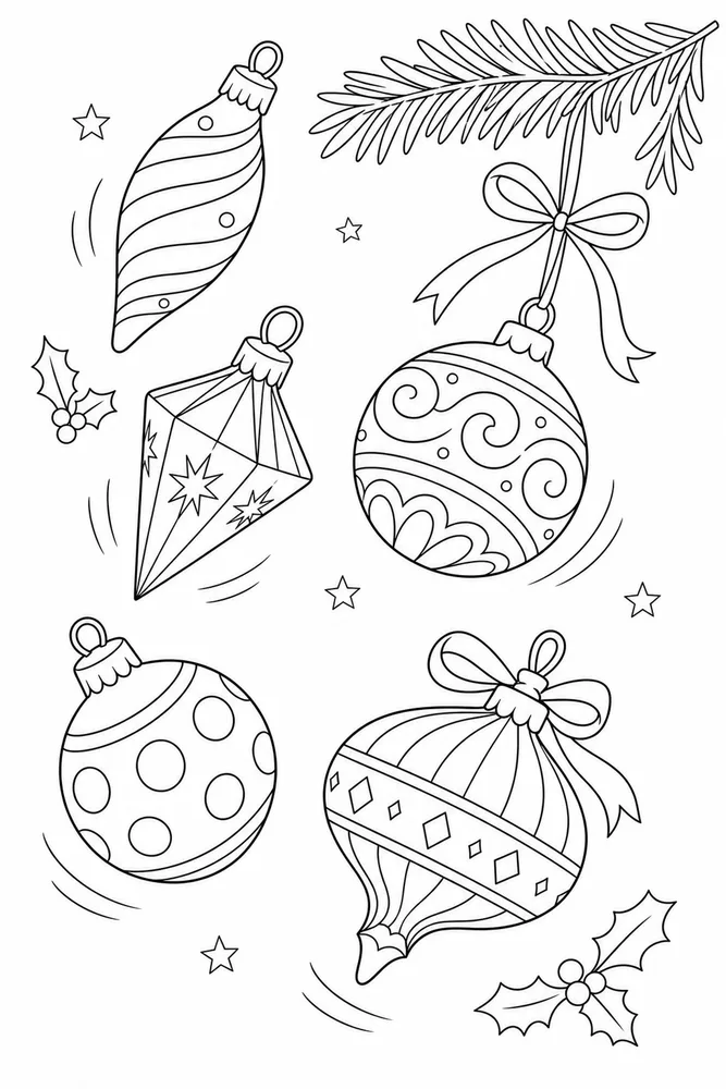 Christmas Ornaments Christmas ornaments playful pose coloring page