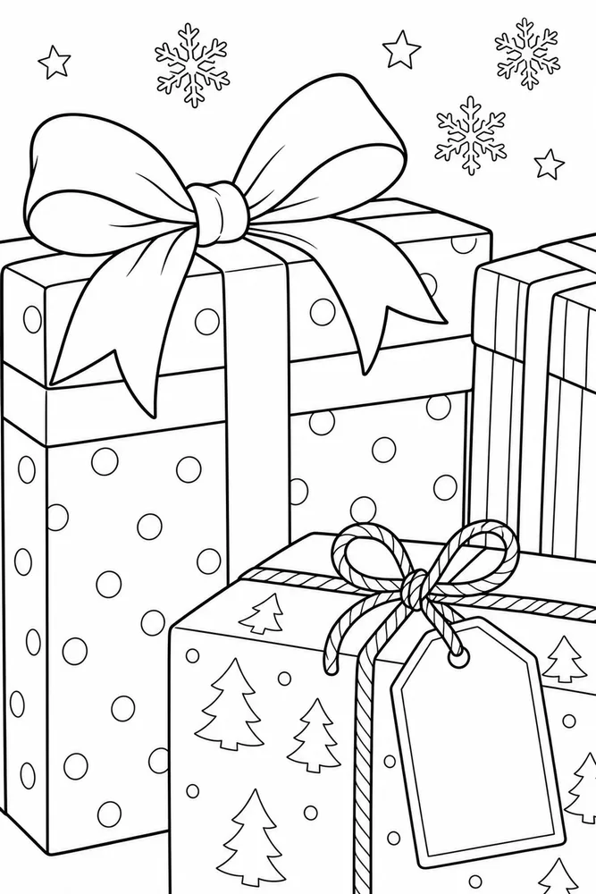 Christmas Presents Christmas presents close up detail coloring page