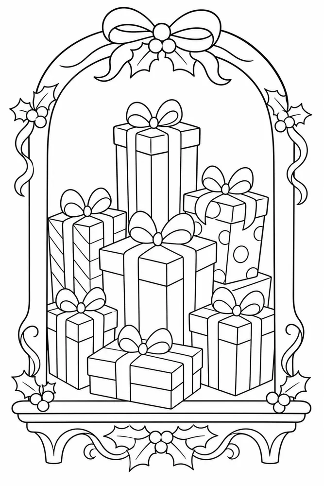 Christmas Presents Christmas presents decorative border coloring page