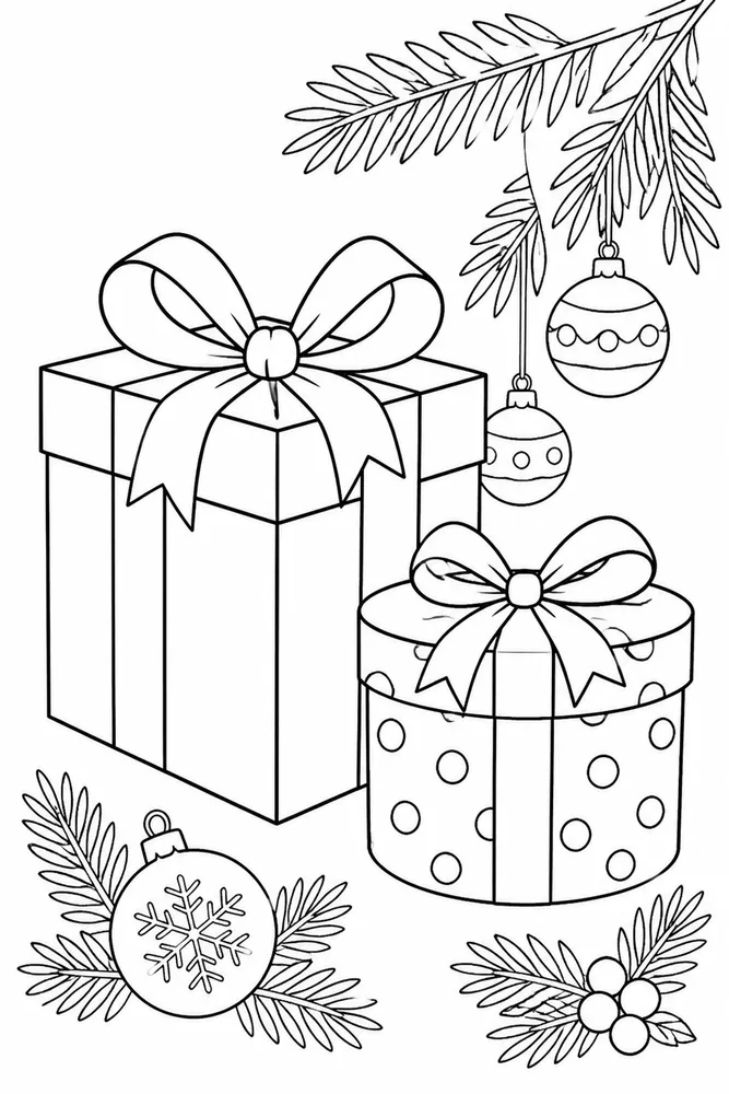 Christmas Presents Christmas presents family scene coloring page