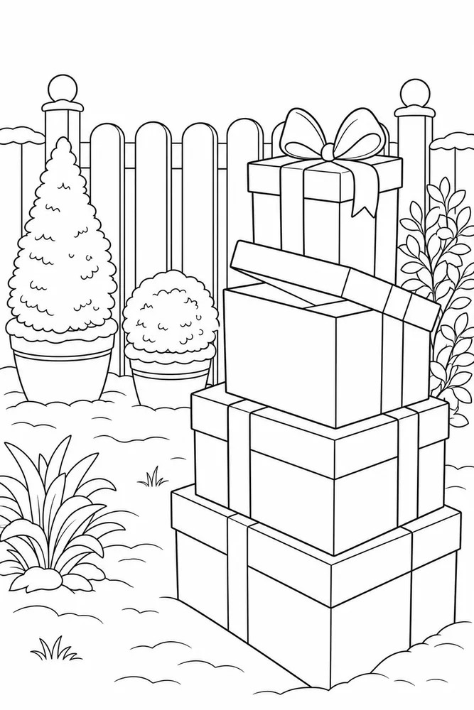 Christmas Presents Christmas presents garden setting coloring page