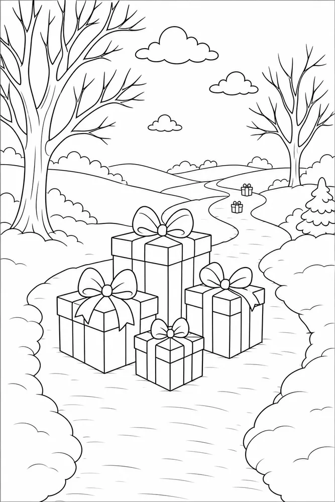 Christmas Presents Christmas presents outdoor path coloring page