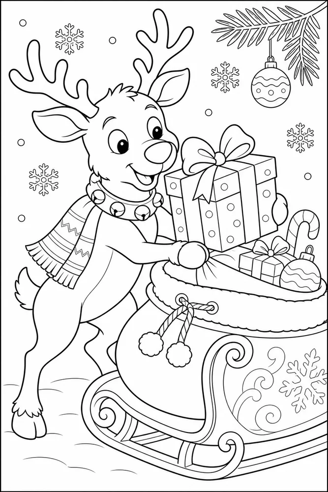 Christmas Reindeer Christmas reindeer activity scene coloring page