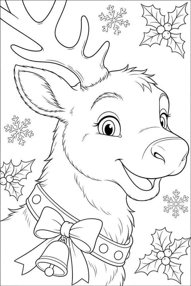 Christmas Reindeer Christmas reindeer close up detail coloring page