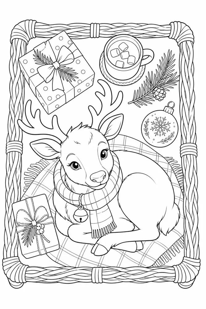 Christmas Reindeer Christmas reindeer cozy indoor moment coloring page