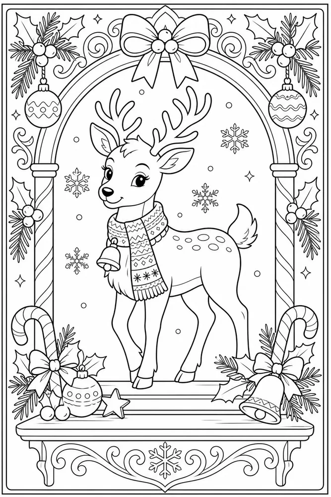Christmas Reindeer Christmas reindeer decorative border coloring page