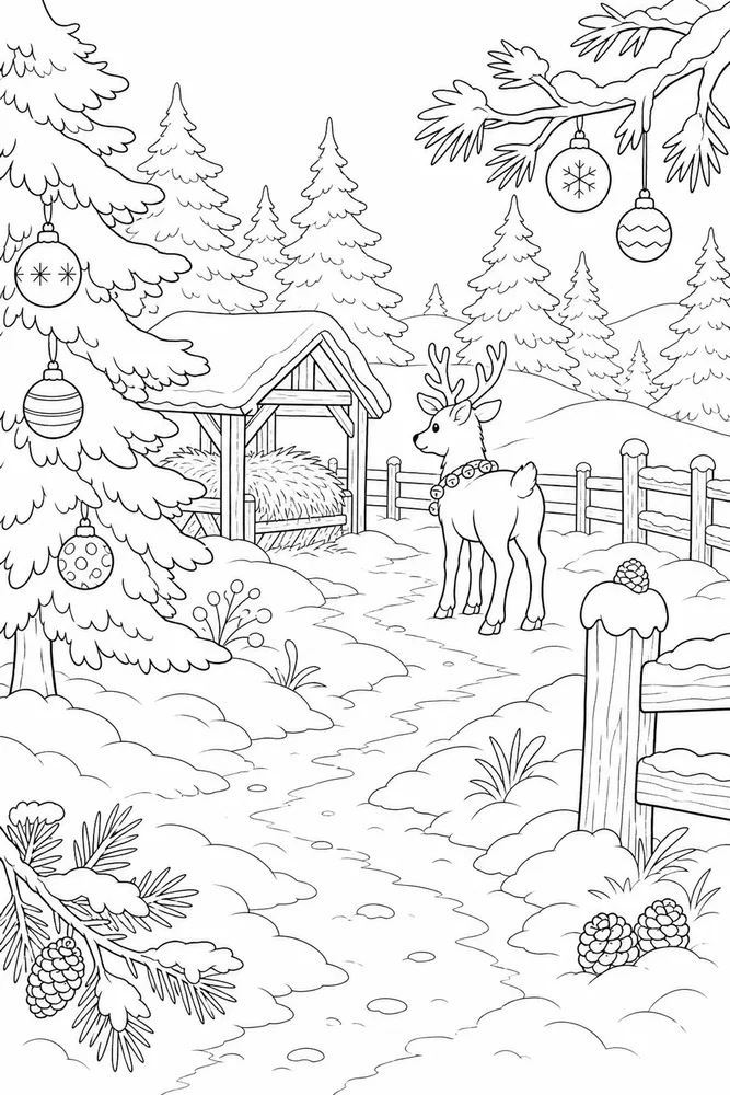 Christmas Reindeer Christmas reindeer habitat background coloring page