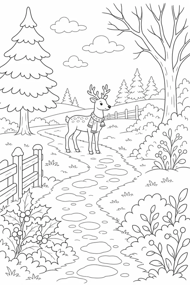 Christmas Reindeer Christmas reindeer outdoor path coloring page