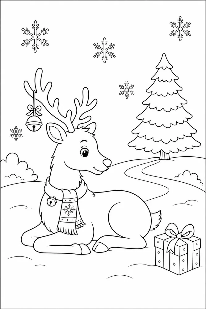 Christmas Reindeer Christmas reindeer simple scene coloring page