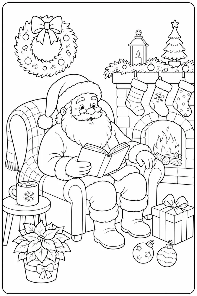 Christmas Santa Claus Christmas santa claus cozy indoor moment coloring page
