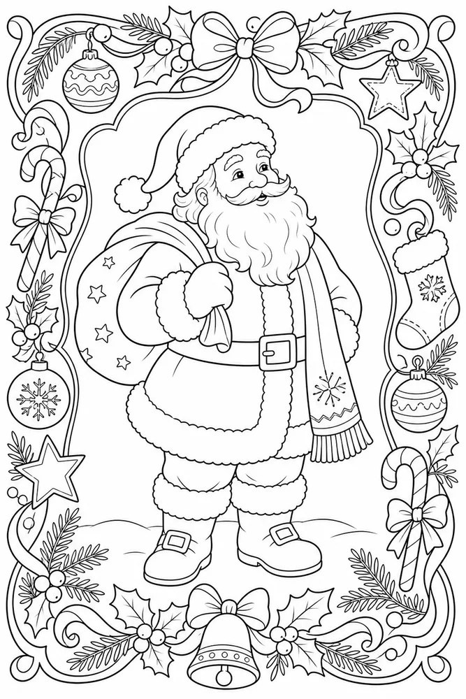 Christmas Santa Claus Christmas santa claus decorative border coloring page