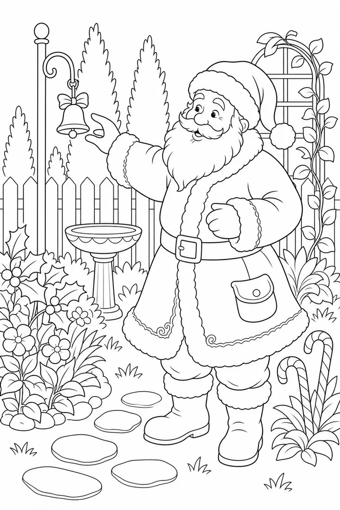 Christmas Santa Claus Christmas santa claus garden setting coloring page