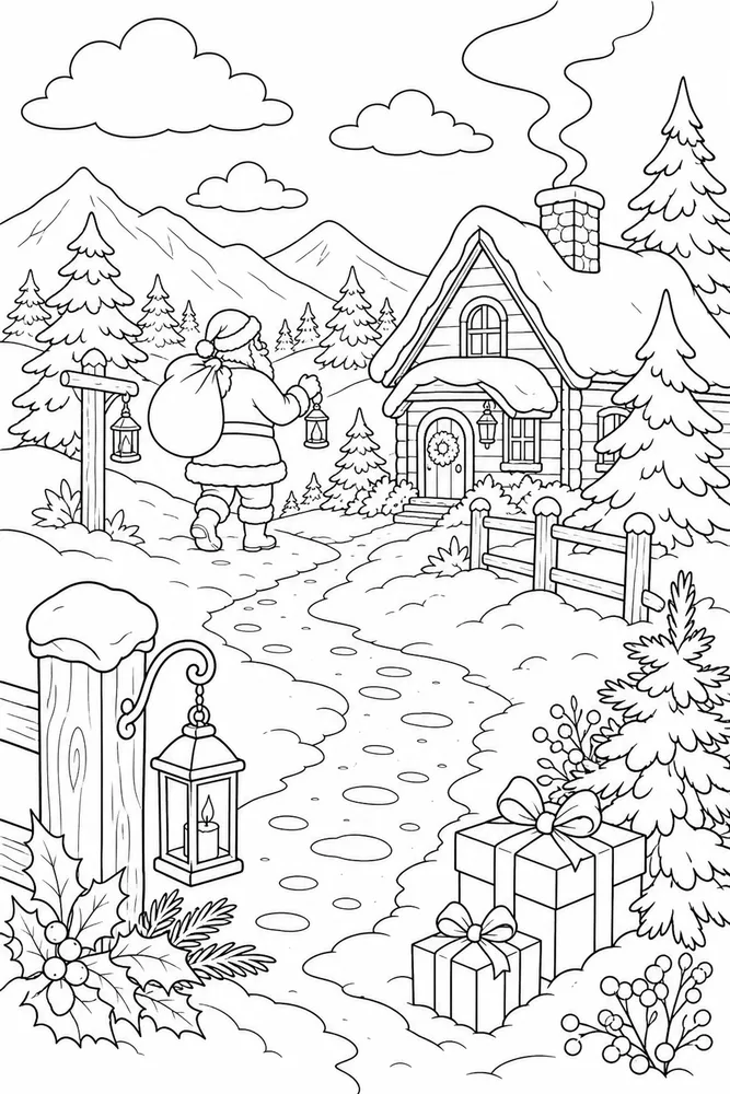 Christmas Santa Claus Christmas santa claus habitat background coloring page