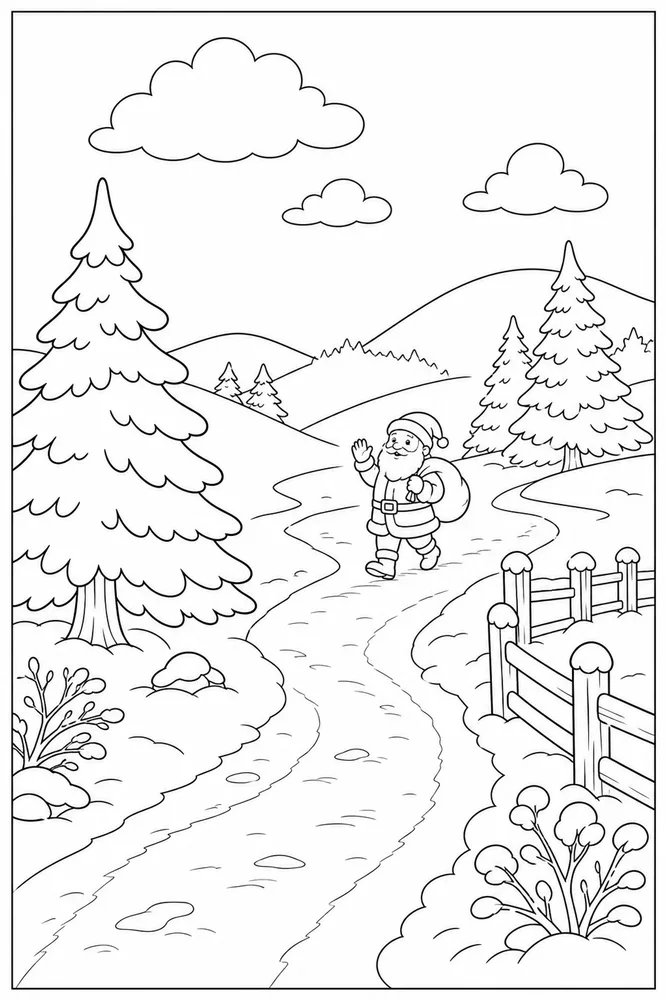 Christmas Santa Claus Christmas santa claus outdoor path coloring page