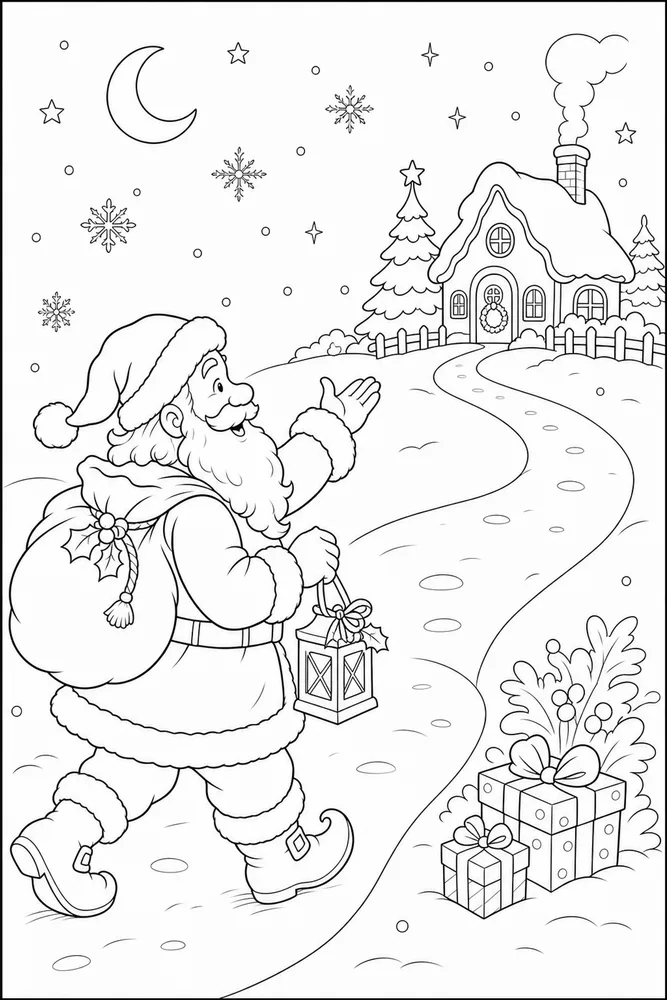 Christmas Santa Claus Christmas santa claus simple scene coloring page