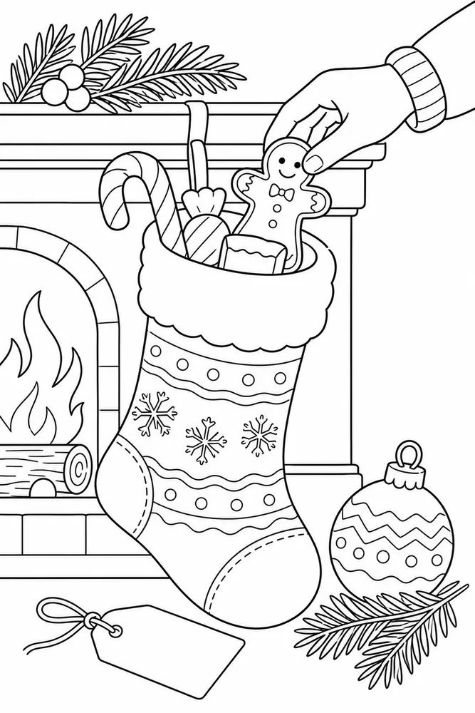 Christmas Stocking Christmas stocking activity scene coloring page