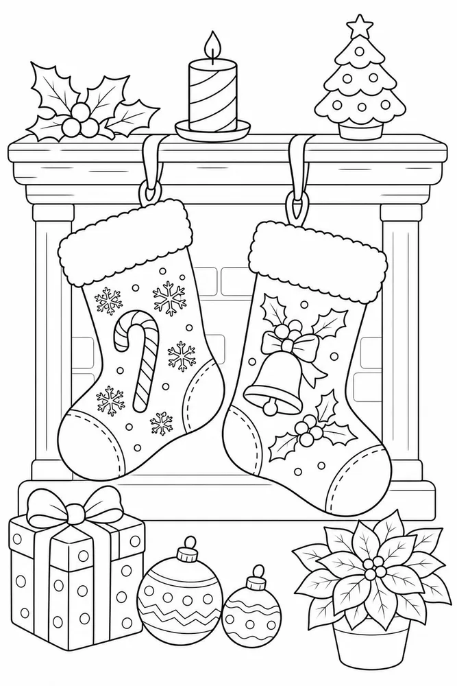 Christmas Stocking Christmas stocking family scene coloring page
