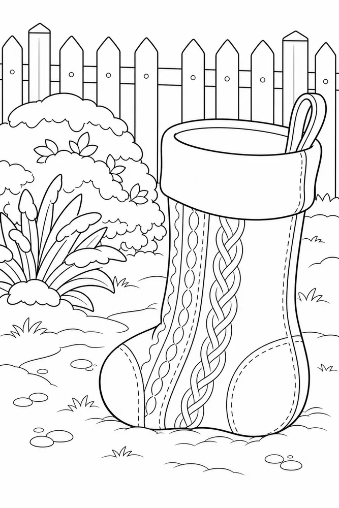 Christmas Stocking Christmas stocking garden setting coloring page