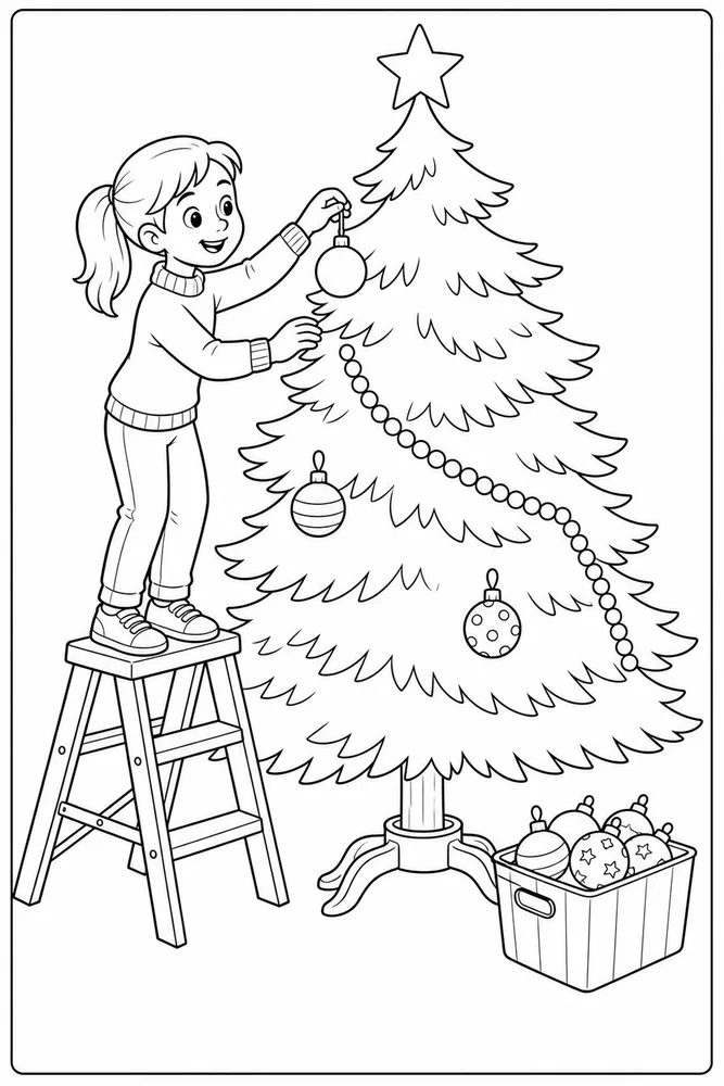 Christmas Tree Christmas tree activity scene coloring page