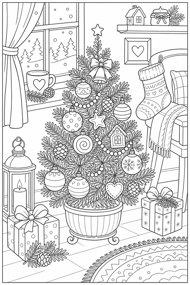 Christmas Tree Christmas tree cozy indoor moment coloring page