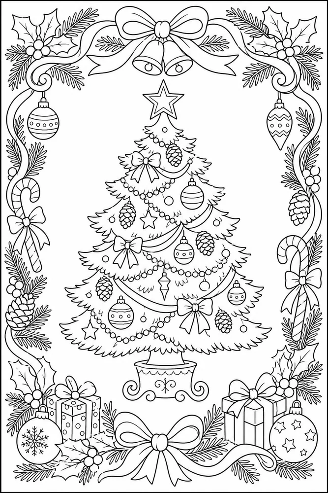 Christmas Tree Christmas tree decorative border coloring page