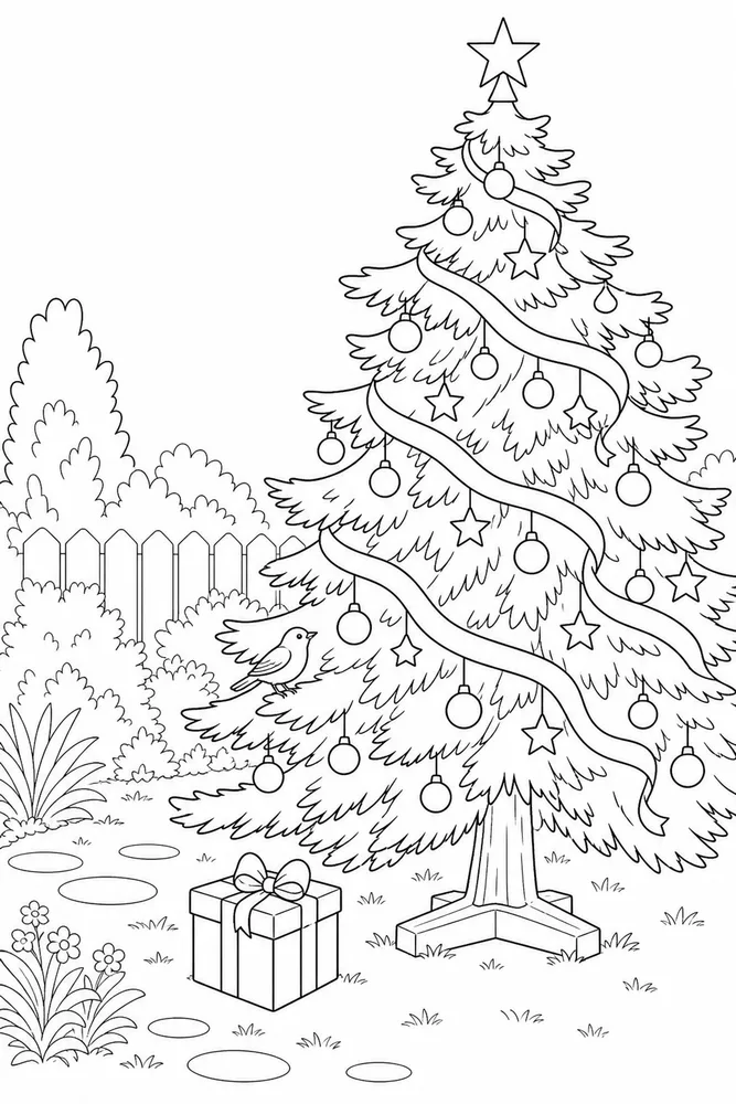 Christmas Tree Christmas tree garden setting coloring page
