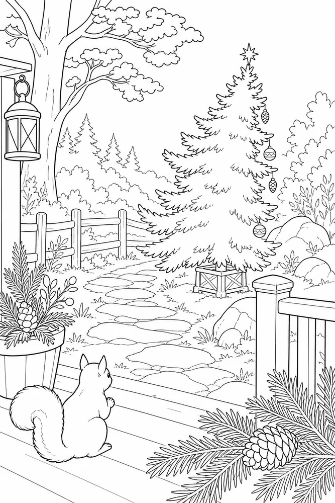 Christmas Tree Christmas tree habitat background coloring page