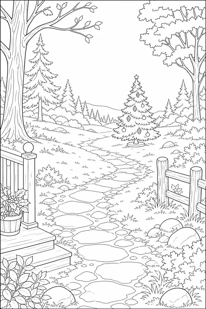 Christmas Tree Christmas tree outdoor path coloring page